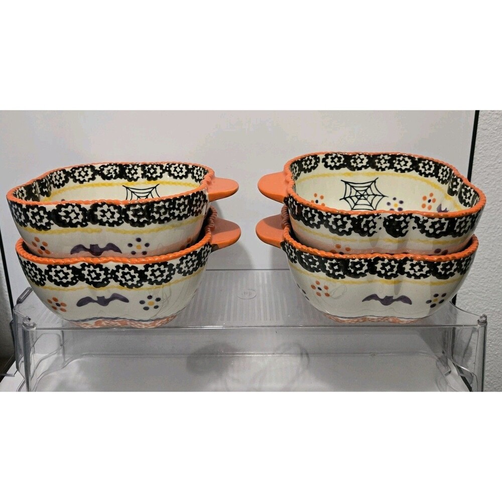 Temp-tations Boofetti Halloween Set of 4 Tabbed Bowls 16oz Ceramic Rare HTF Tara